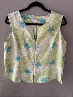 Vintage Pineapple Moon 100% Silk Hawaiian button up sleeveless top